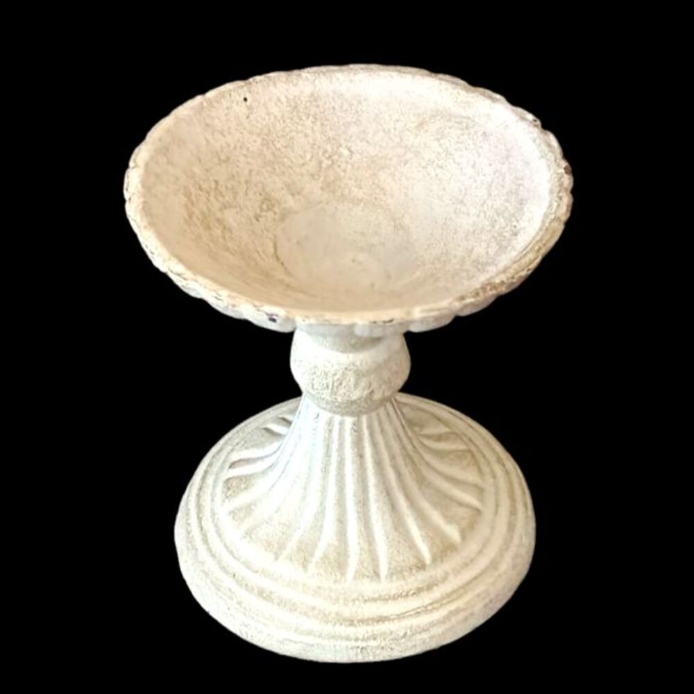 Vintage Small Ivory Metal Taper Pillar Holder Candlestick 3.5" x 3" inch Cottage